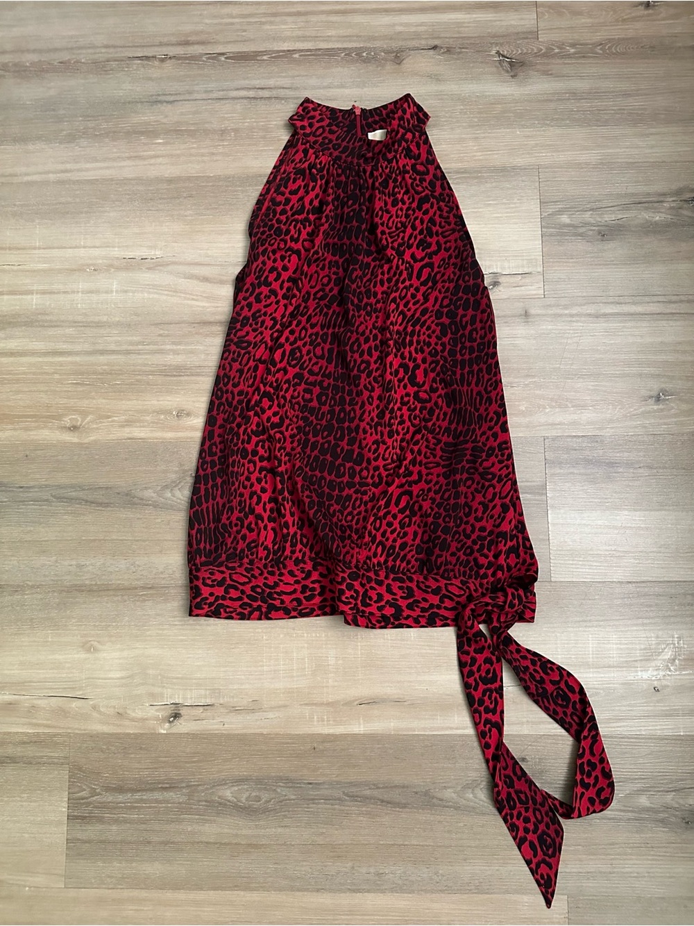 MICHAEL Michael Kors Red Black Leopard Halter Mini Dress or Blouse Size M